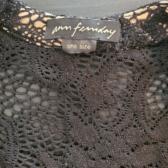 Vintage Ann Ferriday Y2K Black Lace Dress Fishnet Zipper Detail Ruffle Sleeve - Picture 3 of 11